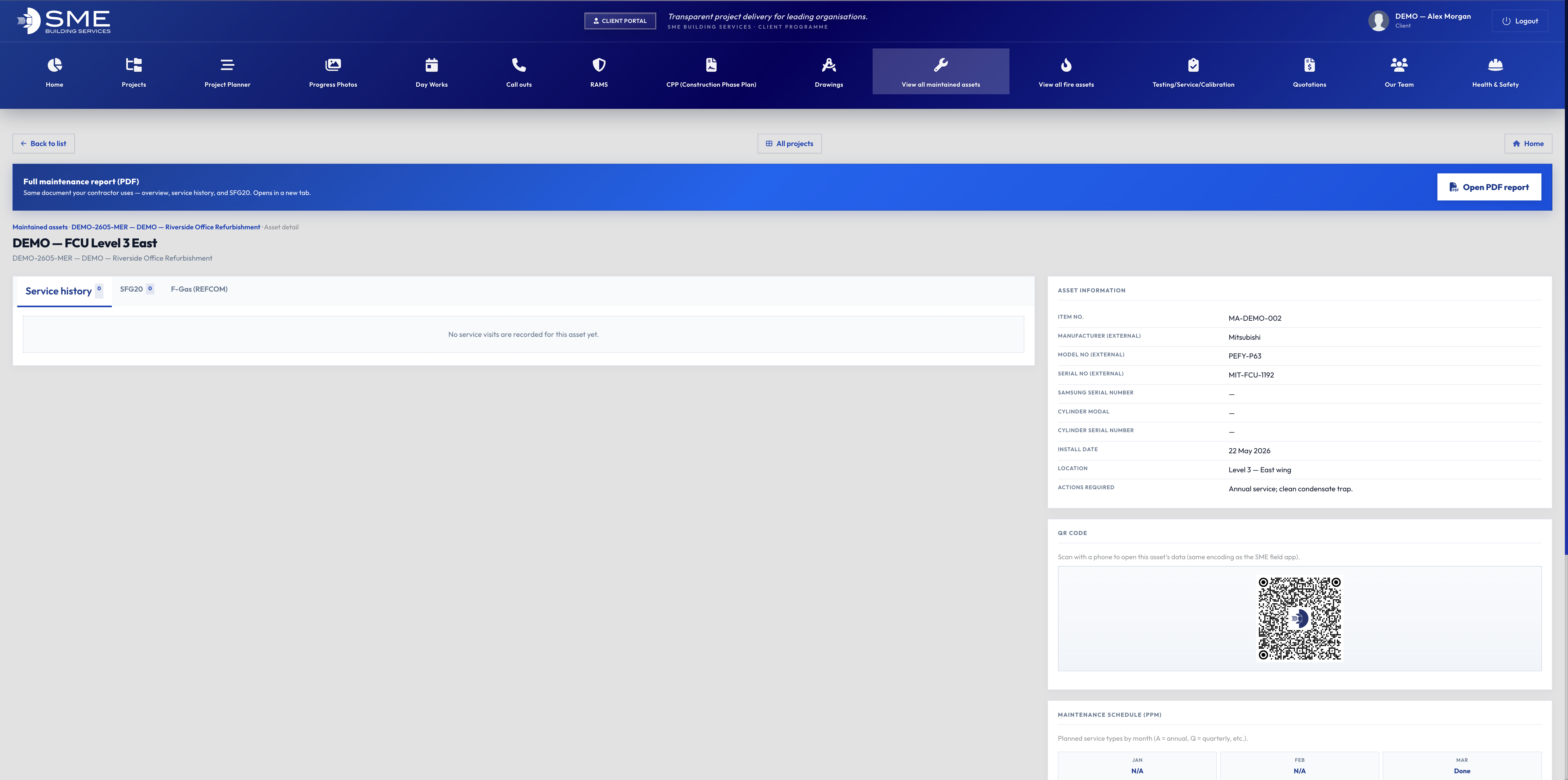 Maintained asset detail — calibration and testing records