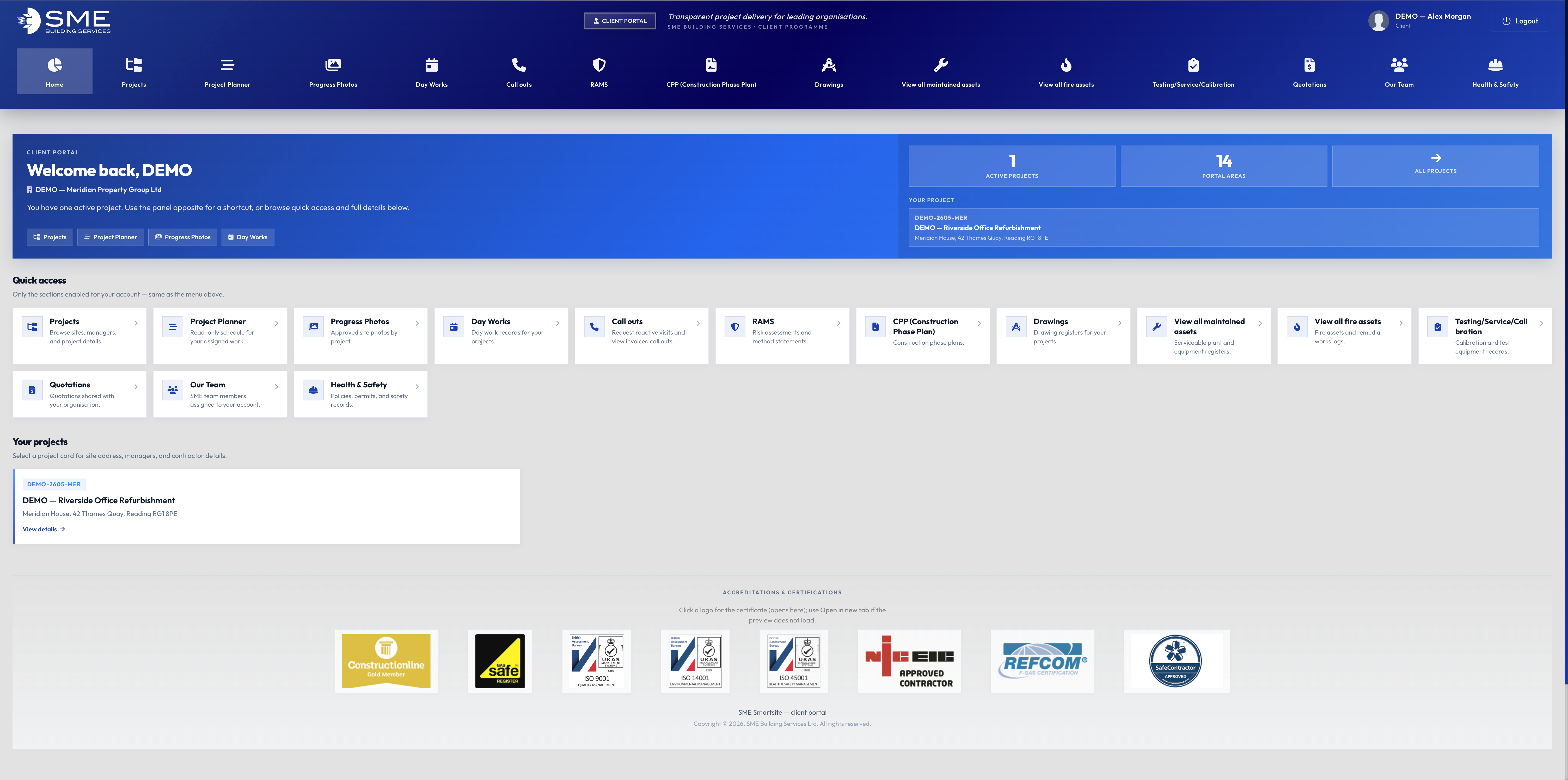 SmartSite client portal dashboard